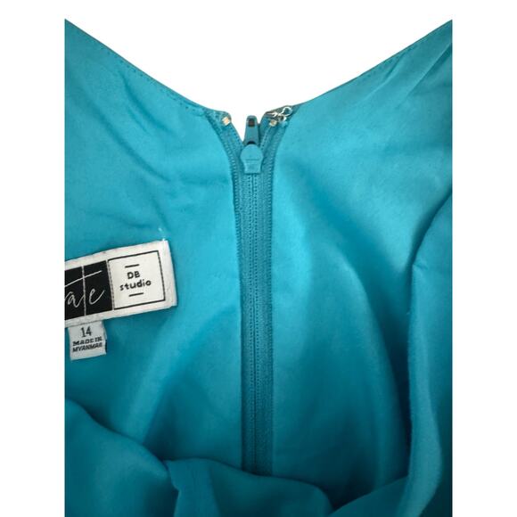 Celebrate DB Studio Teal Chiffon Long Sleeve V-Neck Dress SZ 14 Bridesmaid Gown - Picture 9 of 13